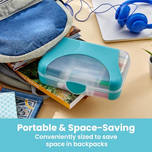 Image of LockerMate by Bostitch Hard Pencil Case, Durable Plastic Pencil Box, Kid-Friendly Design, Teal & Clear