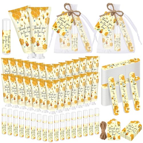 Leelosp 50 Sets Honey Hand Cream Baby Shower and Lip Balm Gift Bulk