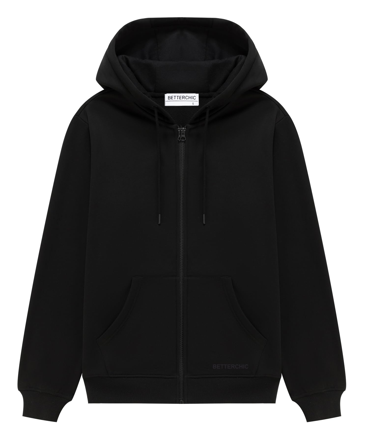 BETTERCHIC Męska bluza z kapturem sportowa miękka szczotkowana bluza polarowa z kapturem sznurek na zamek błyskawiczny bluza z kapturem rozmiar S-3XL, Czarny, M