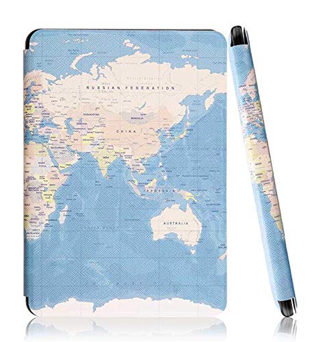 MOCA case Compatible for All-New Kindle Paperwhite 10th Gen Generation 2018 Release Flip Cover case (Purple) (World Map)