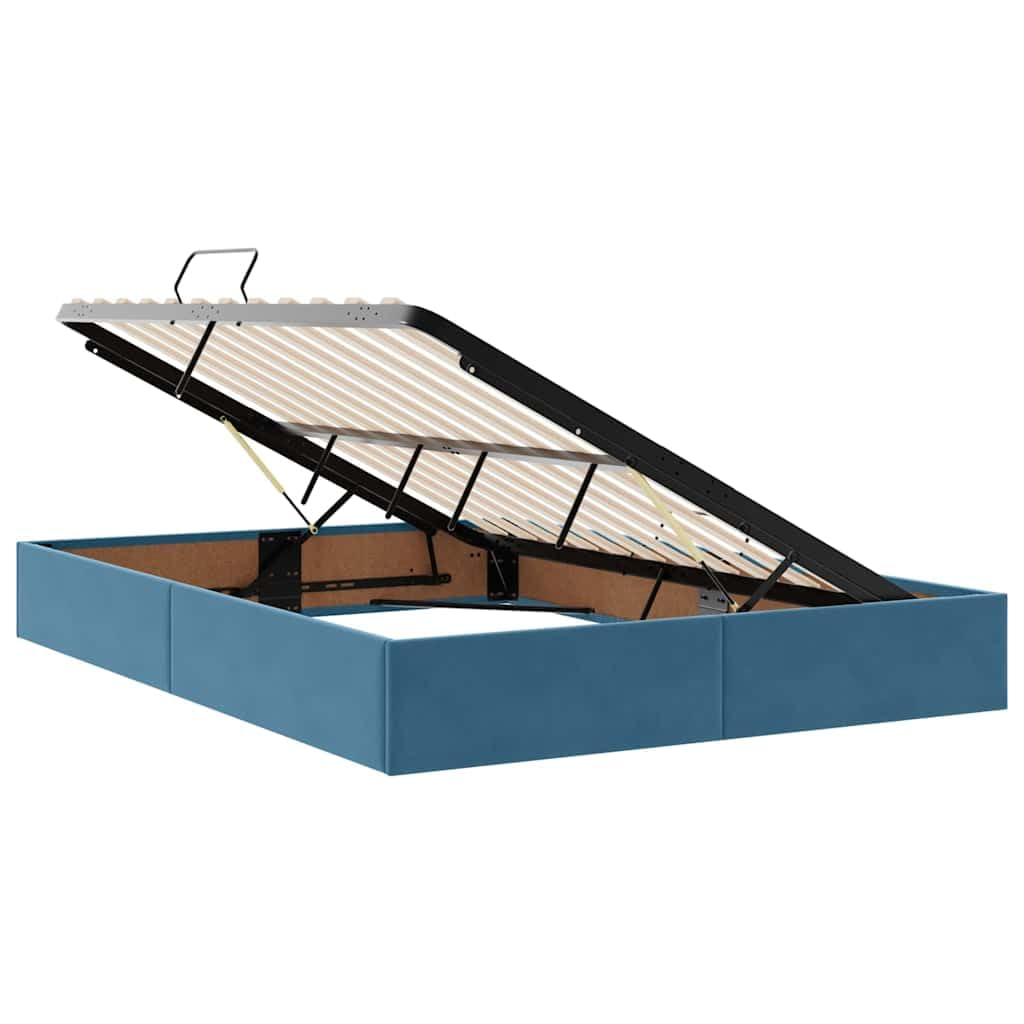Cama canapé tapizada Azul Oscuro de Terciopelo 140 x 200 cm con almacenaje elevable, cabecero, somier de láminas, Estructura de Metal y colchón para Dormitorio Moderno, 2 plazas