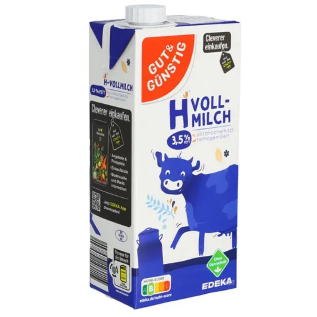 Milch Gut&Günstig fettarme H-Milch 3,5% Fett Haltbare Milch, je 1 Liter, 24 Stück mit Pufai Grocery