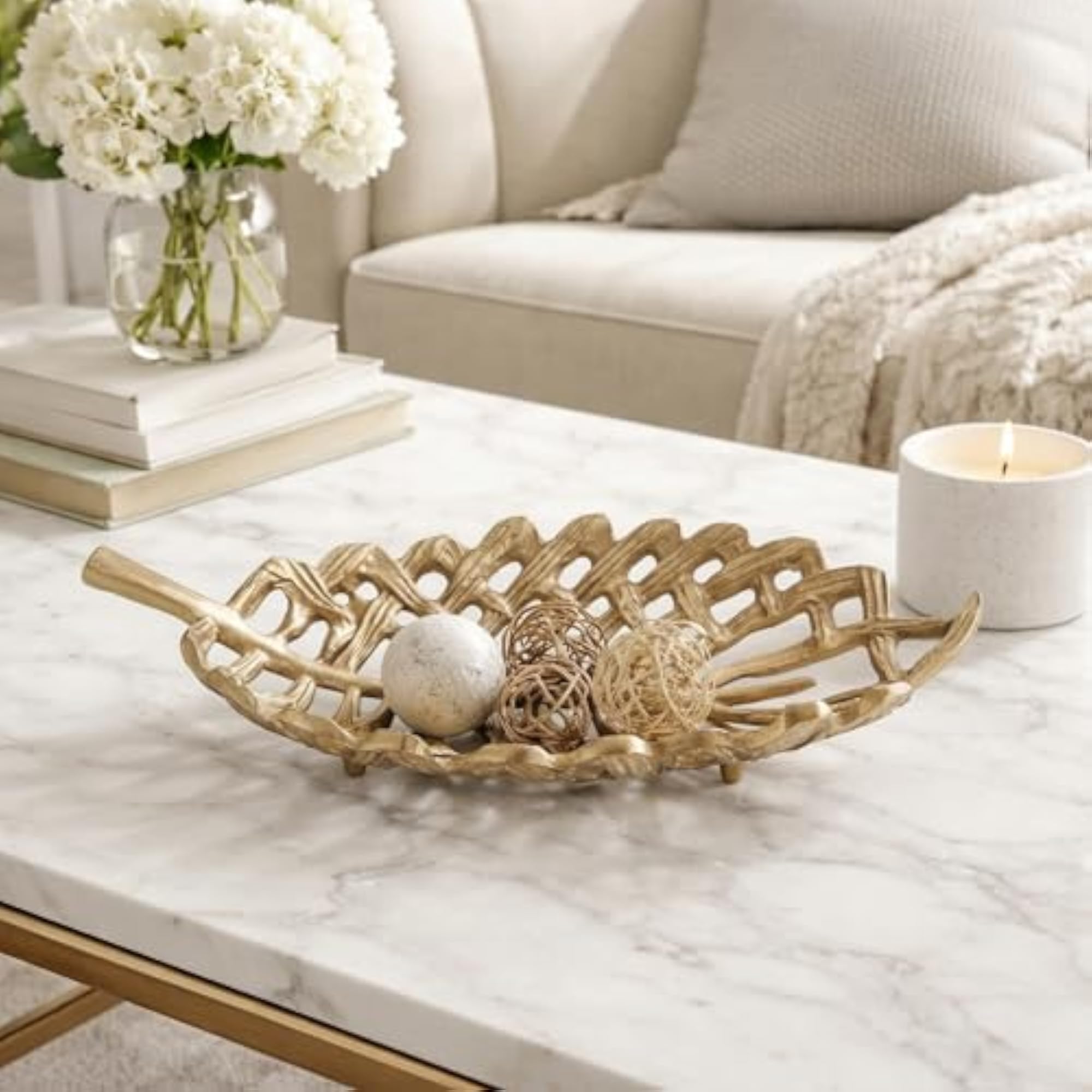 Aluminium Gold Monstera Leaf Decorative Bowl