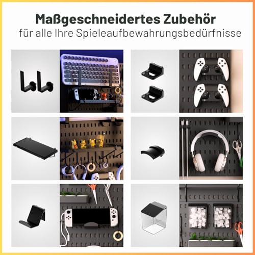 Keepo Stecktafel-Kombinationsset, Modulare Aufhängung für Gaming-Setup, Station, Organizer, Wand-Controller-Halter, Headset-Ständer (Schwarz, 84)