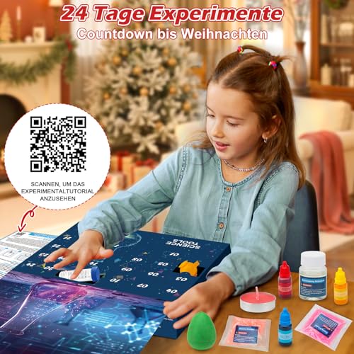 Experimente Adventskalender 2025 Kinder - 24-tägiger Weihnachtskalender mit Kristalle Züchten, Edelsteinen,Chemie-Sets | STEM Lernspielzeug ab 4-6-8-12 Jahre für Jungen Mädchen | Geschenk Idee