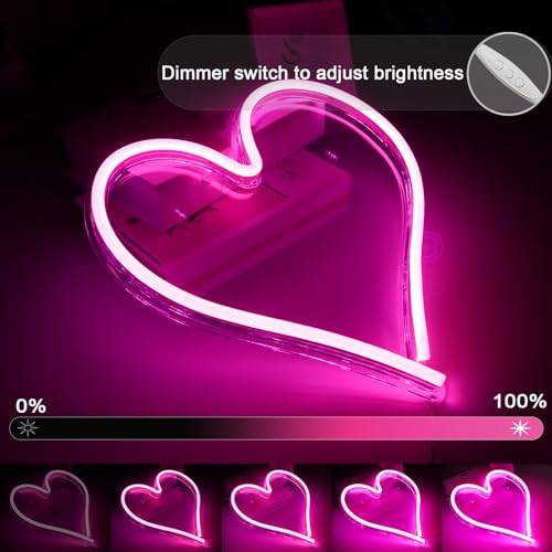 Image of Britrio LED Neon Light Sign, 13.4 inchx12.6 inch Heart Shape Neon Sign Wall Hanging Sign Wall Art for Bar Bedroom Living Room Kid's Room Party,Home Decor Neon Night Light USB Powered(Pink Heart)