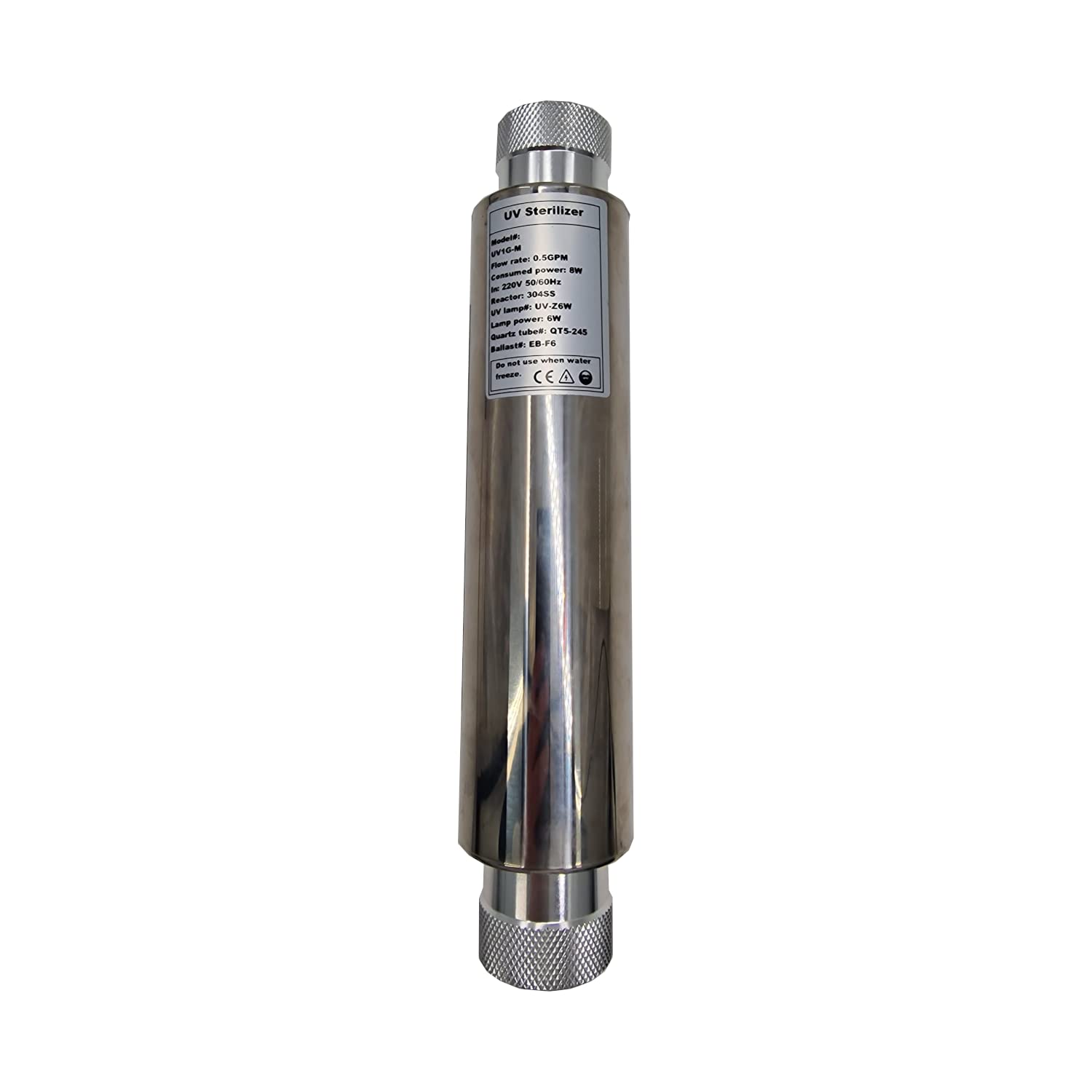 Aquintos Wasseraufbereitung UV Lampe 6W UV Sterilisator Filter UV Lampe Wasserdesinfektion Osmose UV Lampe 1G Gehäuse aus rostfreiem Stahl, Durchfluss 0,21 m³/h