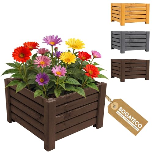 BOGATECO Macetero Jardín Madera para Exteriores | 38 x 38 cm | Terraza Balcón | Caja Cuadrada | Construcción Robusta y Impregnado | Llega ensamblado | con Agro-Textil | Marrón Oscuro