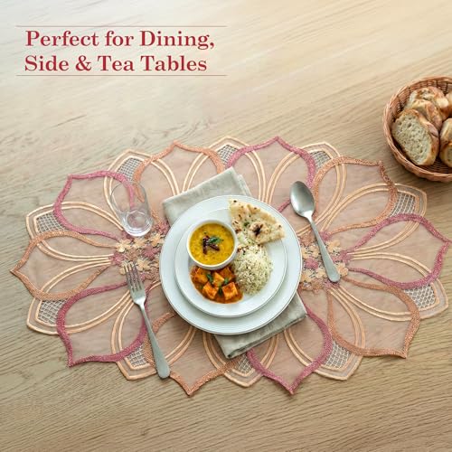 Image of Kuber Industries 4 Pcs PVC Side Table Mats | Washable Placemat /Dining Table Mat for Party, Wedding and Family Functions | Flower Design - Cream