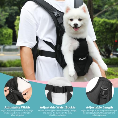 Pawaboo Haustier Rucksack Front Hund Tragetasche, Beinen heraus Rucksäcke Haustier, Verstellbar Hunderucksack für Klein Mittler Hunde Katzen für Reisen Wandern Radfahren Camping, M, Schwarz