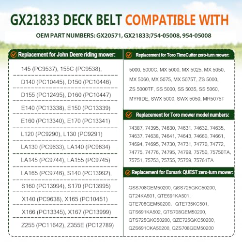 Image of GX21833 Belt 1 /2 inchx141.7 inch for John Deere Aramid Cord | Fits John Deere 48 inch D /L /E /LA /S /Z series mowers, replaces GX20571