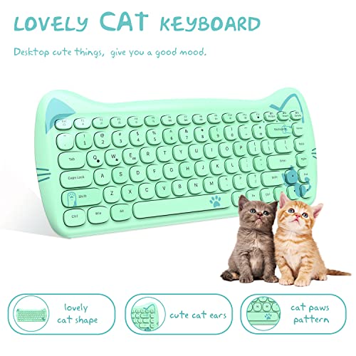 ZIYOU LANG 3060i Wireless Cute Computer Keyboard 80% Percent Lovely Cat Retro Silent Slim Bluetooth Keyboard with Typewriter Round Matte Texture Keycap Multi Device Connection for PC Laptop Mac-Green - Image 3