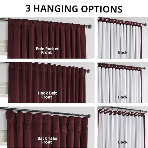 HPD Half Price Drapes Signature Velvet Thermal Blackout Curtains for Living Room 120 Inch Long (1 Panel) Rod Pocket Insulated Blackout Curtains for Bedroom Window Curtains, 100W x 120L, Burgundy