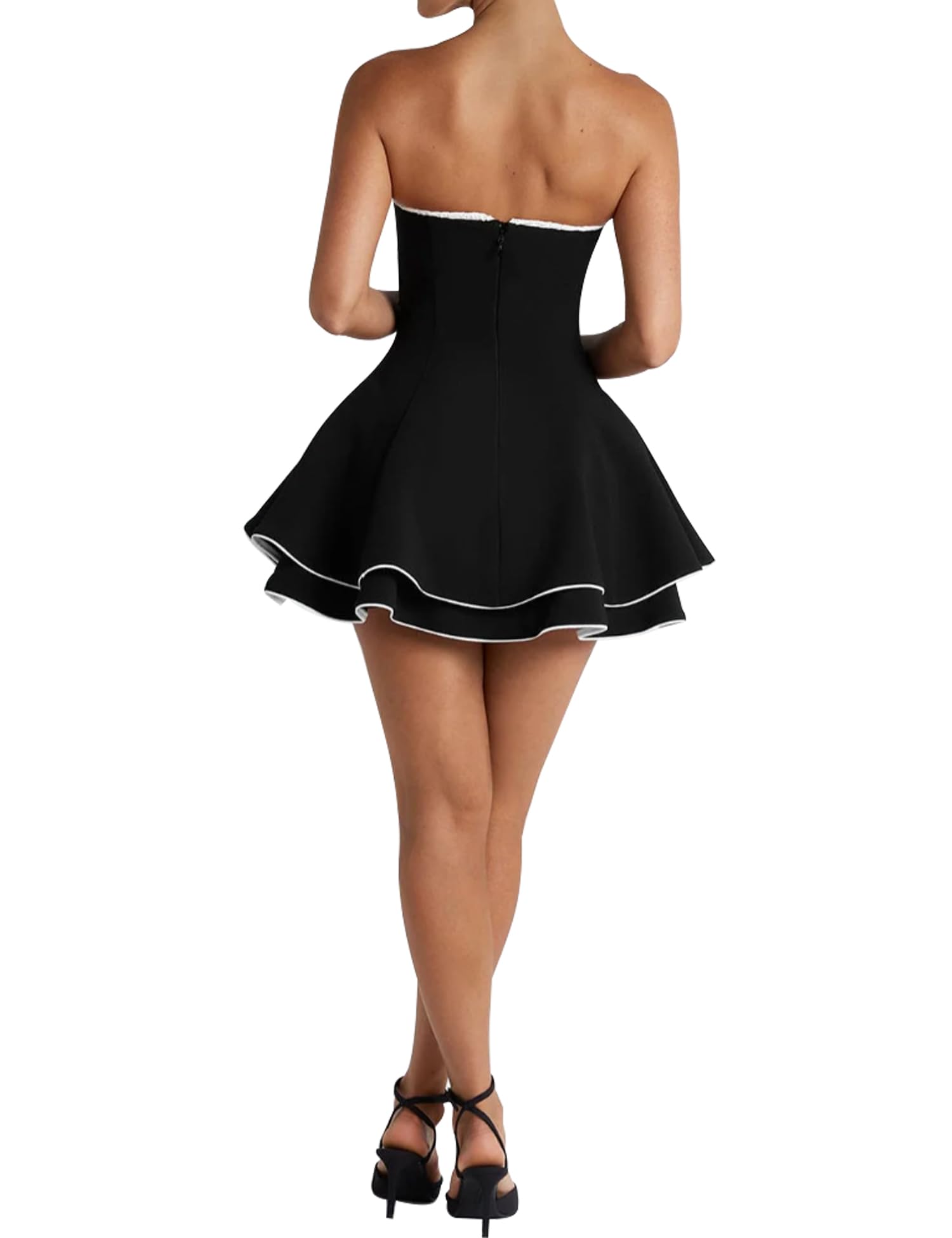Vestido corto de verano para mujer, sin tirantes, hombros descubiertos, acampanado, plisado, escalonado y pajarita, vestido de graduación