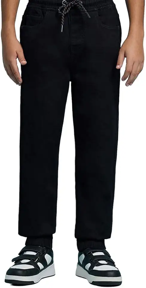 R&B Boy's 525-0233TB002-4 Solid Jogger Jeans with Drawstring Waist, Black, 8-9Y
