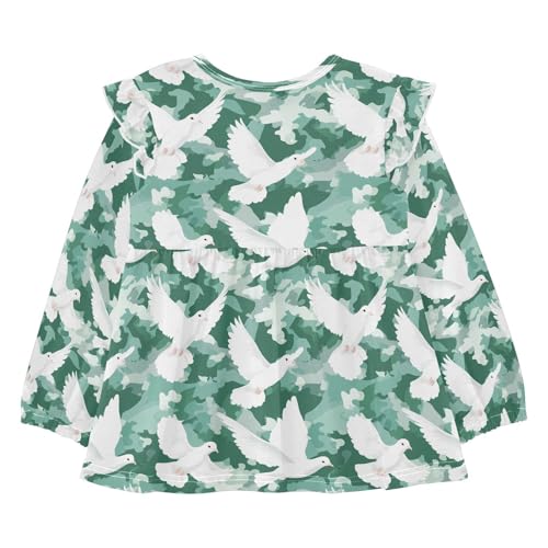 White Dove Green Camouflage Girls Shirts Cotton Long Sleeve Ruffle Toddler Tee Tops2
