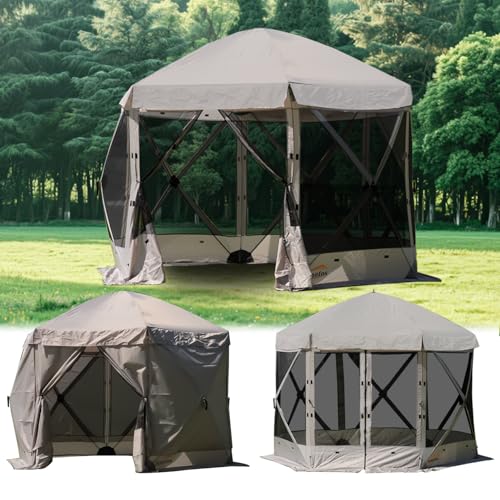 Lenotos 10 x 10 FT Pop Up Screen Tent, Portable Outdoor Camping Gazebo with Ground Stakes and Carry Bag, Grey