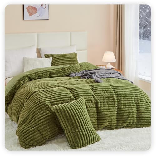 MIOTO Fluffy Faux Fur Duvet Cover Queen Size - Ultra Soft Velvet Plush Shaggy Comforter Cover Queen...