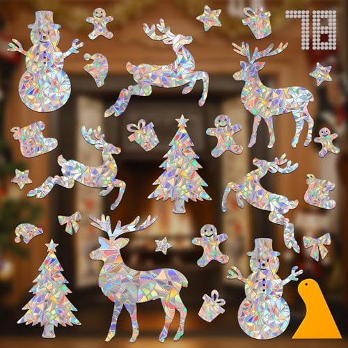 Image of DELLAN 78 PCS Christmas Rainbow Window Clings to Prevent Birds Strikes | Anti-Collision Window Decals, Bird Deflectors Stickers for Glass Windows