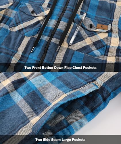 Image of V VALANCH Men's Flannel Shirt Jacket with Hood Fleece Lined Plaid Jacket Zip Up Winter Warm Coat