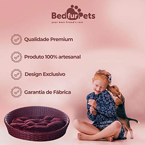 Cama Cachorro/Gato Pequeno/Médio Até 12kg 65Cm Artesanal Fibra Sintética Veludo Vinho - BedFurPets