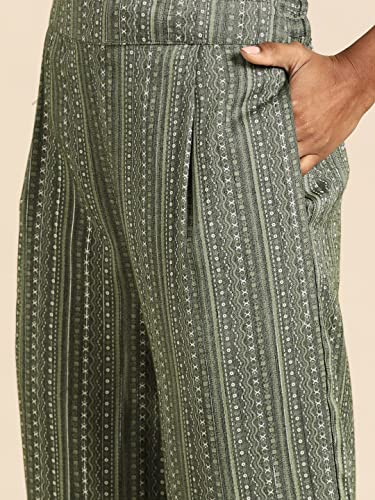 Image of Rapsodia Women's Green & Grey Gotta Patti Gold Foil Printed Straight Kurta with Palazzo.