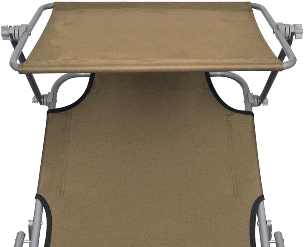 Folding Sun Lounger with Canopy,Patio Furniture,Outdoor Seating,Patio Lounge Chairs,Adjustable Backrest and Canopy,for Outside,Patio,Yard,Lawn,Beach,Sunbathing,Pool, Steel Taupe