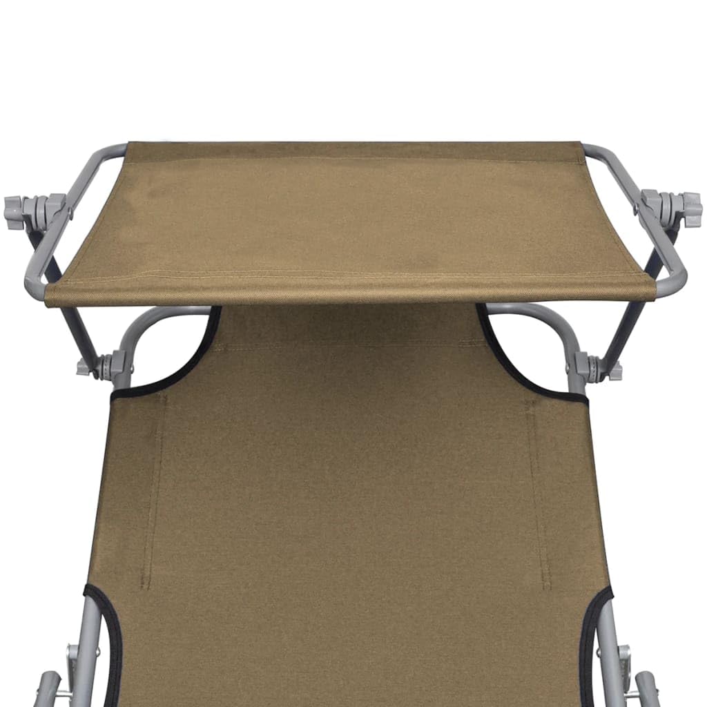 Sonnenliege Klappbar mit Sonnenschutz Stahl Taupe verstellbar 189x58x27 cm für Garten Terrasse Strand Outdoor Relax mit Dach und ergonomischer Rückenlehne