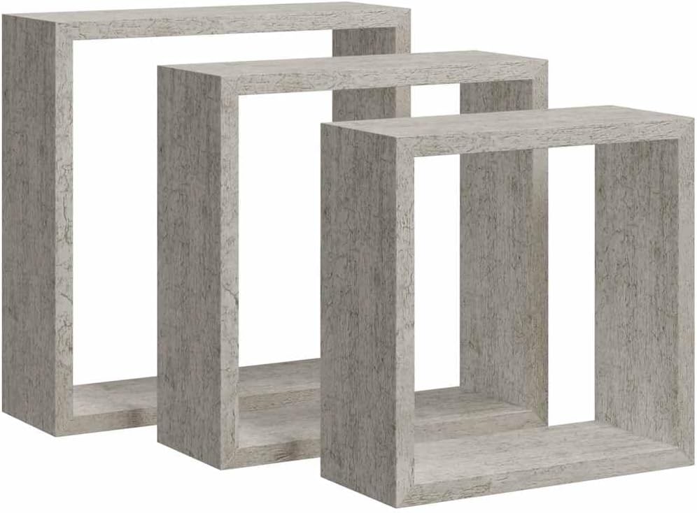 Wall Cube Floating Shelves Set of 3 Concrete Gray 11.8 10.6 9.4 in MDF Matte Storage Display Box for Living Room Bedroom Office