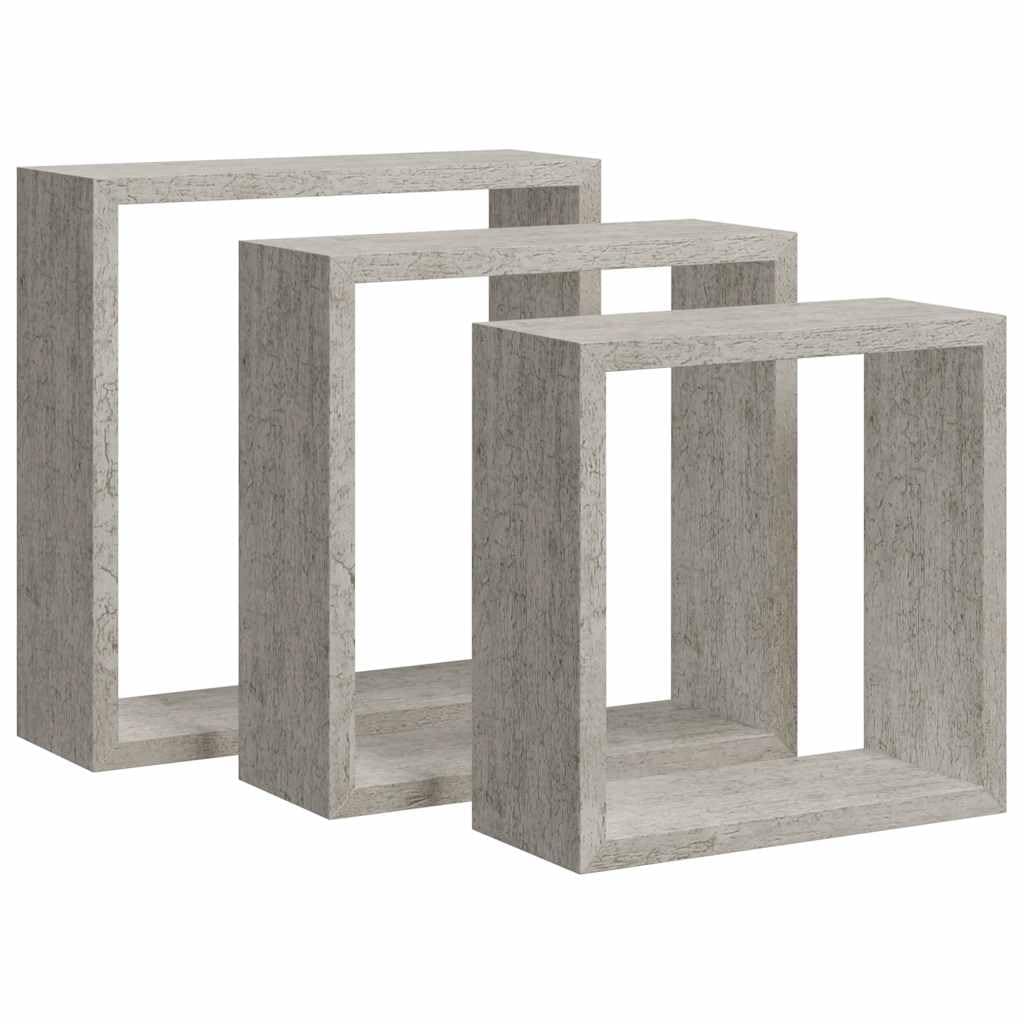 vidaXL Mensole a Cubo da Parete 3 pz Grigio Cemento