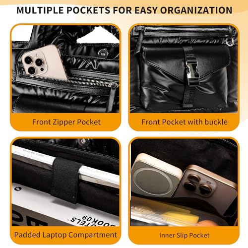 Herald Large Puffy Tote Bag for Women, Quilted Puffer Shoulder Purse Handbag with Multi Pocket & Compartment 6