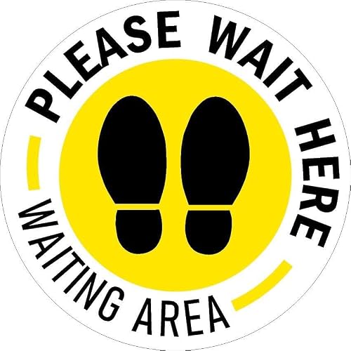 Image of Please wait here, Waiting area, floor sticker - Self adhesive floor graphic (400mm x 400mm)