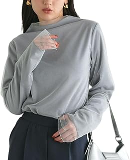 [ピエロ] 起毛裏地付き チュール ハイネック カットソー 透け感 レディース
