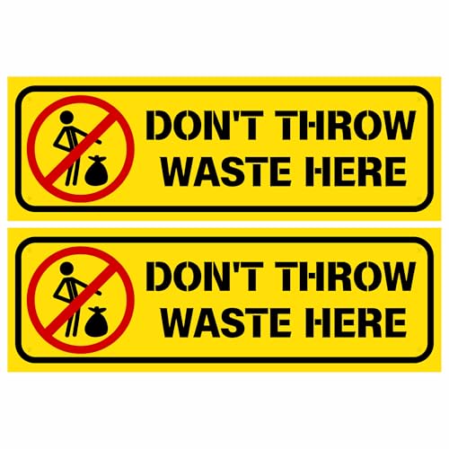 Image of Don't Throw Waste Here Sign Sticker Board (20.5 x 7 CM) - Peel & Stick with 4 Corner Holes - Fix with Screws, Nails or Zip Ties - Pack of 2 (Don't throw waste here, Small - 20.5 X 7 CM)
