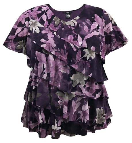 Image of LEEBE Women and Plus Size Printed Mesh Ruffle Top (Small-5X)