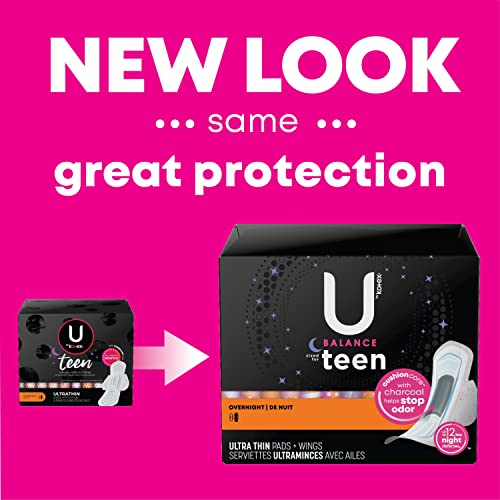 U By Kotex Balance Sized For Teens Ultra Thin Overnight Pads With Wings, 48 Count (4 Packs Of 12) #TOP2