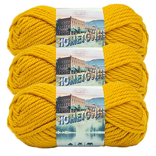 Image of Lion Brand Yarn Hometown Yarn, Super-Bulky Yarn for Knitting, Crocheting, and Crafting, 3 Pack, Madison Mustard | Super Bulky Acrylic Fiber for Warm Crochet Blankets, Knit Winter Hats, Chunky Cardigans, Soft Scarves, Weaving