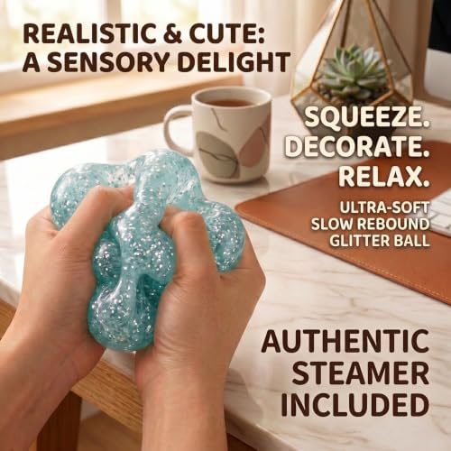2026 NEW Glitter Squishies Toys, Slow Rising Squeeze Toys with Steamer Box Stress Balls for Stress Relief, Fidget Sensory Toys for Kids Man Women Use in Offices and Homes - Shine Blue - Image 6