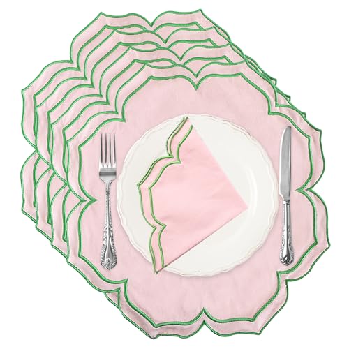 MIKI WELL Scalloped Embroidery Cloth Napkins Set of 4 15