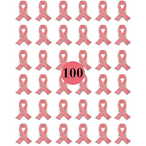 100 Pack Breast Cancer Awareness Lapel Pins Pink Ribbon Pins for Women Girls, Charity Public and Social Event Cover