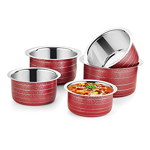 Image of Ideale Stainless Steel Patila Set, 5-Pieces, Red