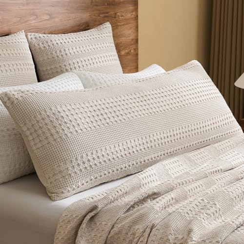 PHF 100% Cotton Waffle Body Pillowcase with Zipper, 1 Pack 20' x 54' Soft Skin-Friendly Pillow Sham...