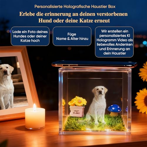 Personalisierte Geschenke für Hundebesitzer - 3D Hunde Figur Hologramm Haus Bilderrahmen Deko mit Foto Gravur Erinnerung Andenken Hund Hundegeschenke Gedenkgeschenke für Hundemama Hundeliebhaber