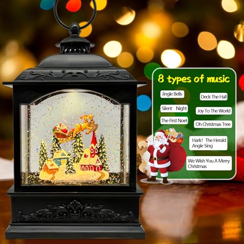 Linterna de nieve de Navidad con música y temporizador, funciona con USB o pilas 6