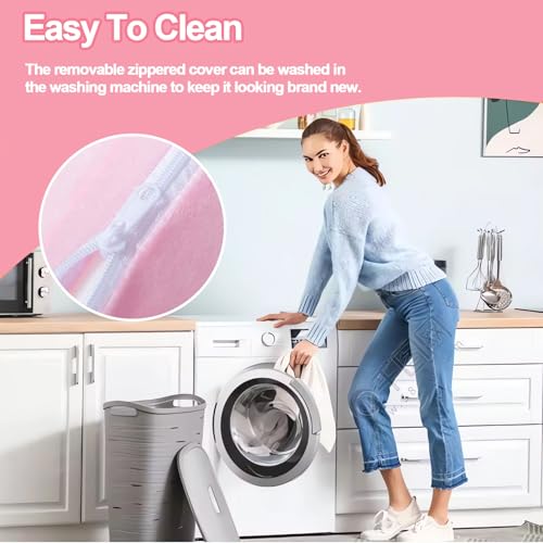 كرسي للقراءة ومشاهدة التلفاز والاسترخاء، بتصميم 2 في 1 قابل للطي مع غطاء قابل للإزالة ومساند ذراع عريضة، مصنوع من المخمل الناعم، باللون الوردي