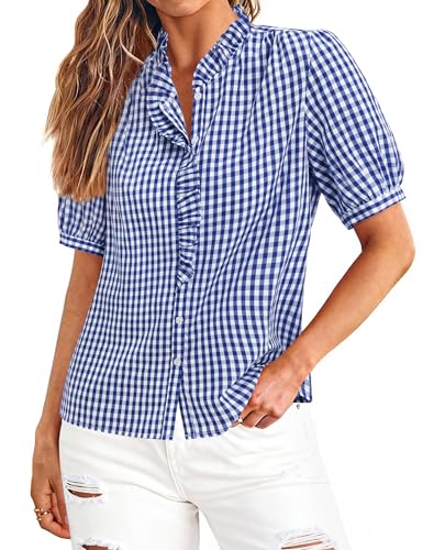 siliteelon Womens Plaid Shirts Gingham Top Short Sleeve...