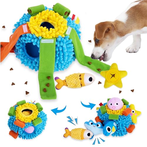 Squeaky Snuffle Toys - Interactive Dog Puzzle Toys, Hide & Seek Plush Burrow for Small & Medium Dogs, Enrichment Treat Snuffle Mat for Puppies