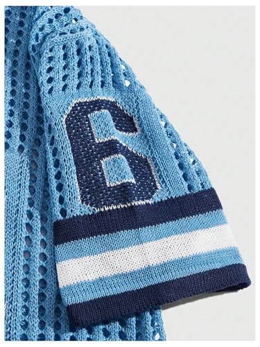 Verdusa Men's Hollow Out Letter Print Knit Top Sweaters Short Sleeve Pullover4