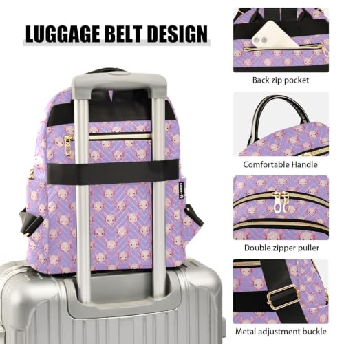 Mochila de poliéster ligero morada estilo kawaii con bolsillos interiores 4
