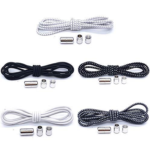 Deer Platz 5 Pares Cordones Elásticos Sin Nudo, con Hebilla Metal y Sistema, para Maratón y Triatlón Atletas, Corredores, Niños, Ancianos Adultos(120cm)